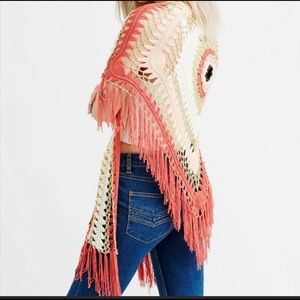 Free People Crochet Fringe Shawl. ONE SIZE